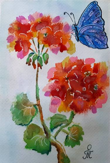 Geranium and blue butterfly thumb