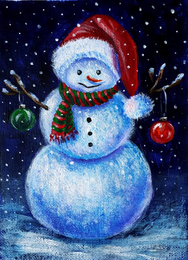 Snowman Painting by Tatyana Orlovetskaya | Saatchi Art