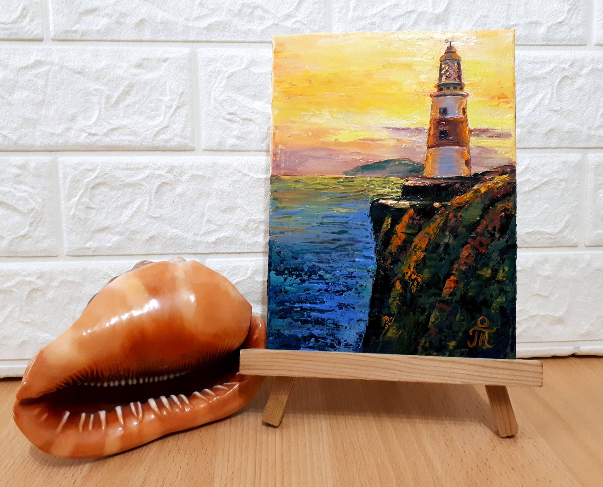 Vintage Miniature Seascape Watercolor Painting hot on Easel Vintage Miniature Painting Vintage Miniature Art Vintage Mini Lighthouse Painting