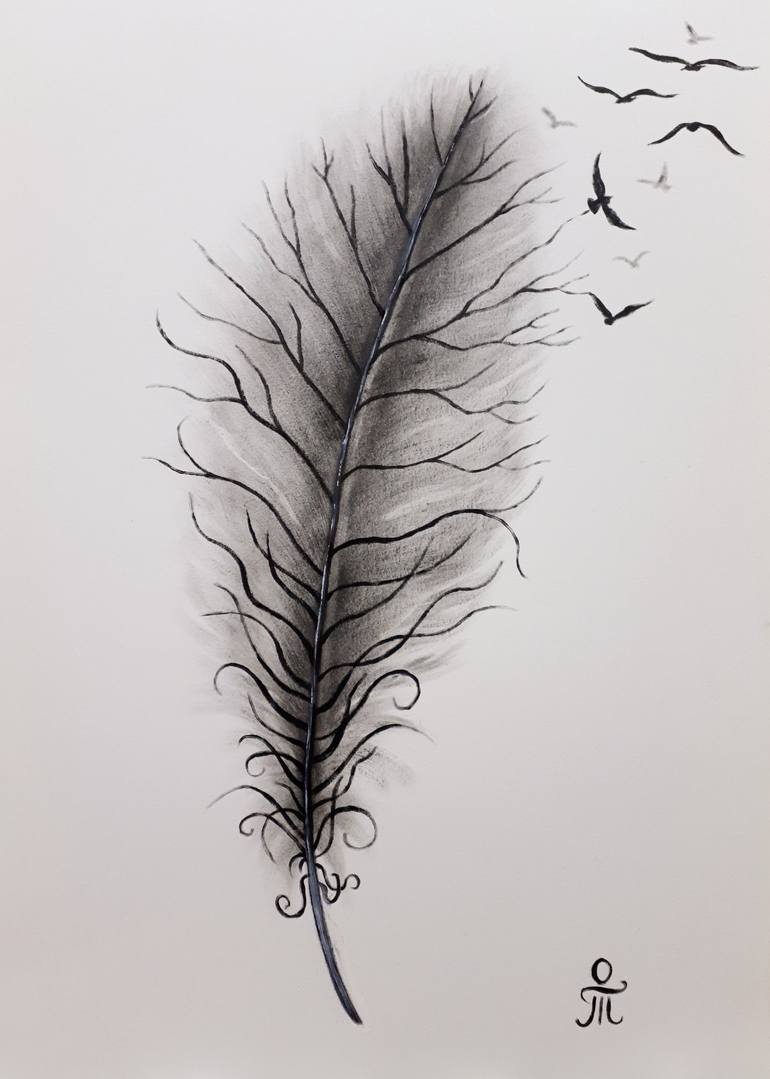 Black Feather Drawing by Tatyana Orlovetskaya | Saatchi Art