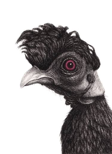 Crested Guinea Fowl - Pen & Ink thumb