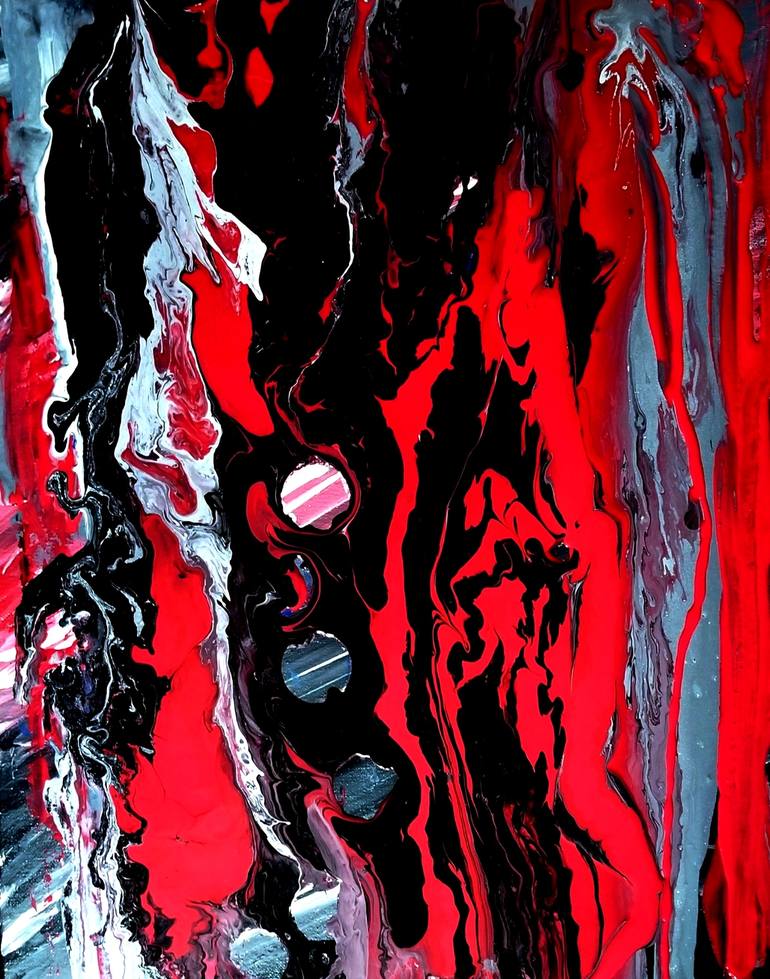 Rain, Abstract Painting In Red And Black (Acrylic Painting). - PacificStock