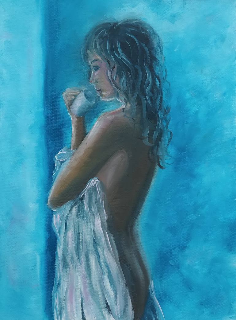 Hand painted Morning coffee naked woman Painting by Veselka Encheva |  Saatchi Art