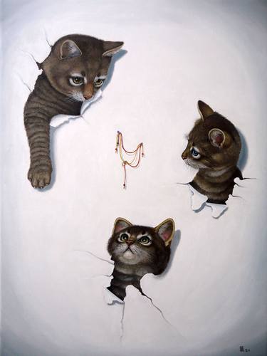 Original Photorealism Cats Painting by Grigor Velev