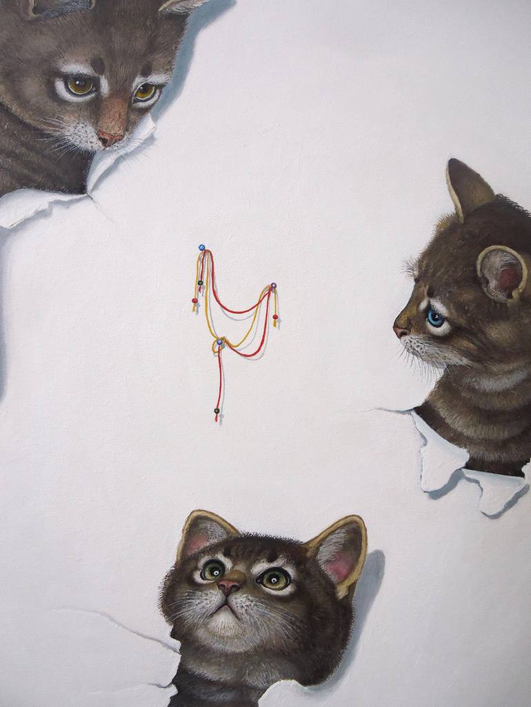 Original Photorealism Cats Painting by Grigor Velev