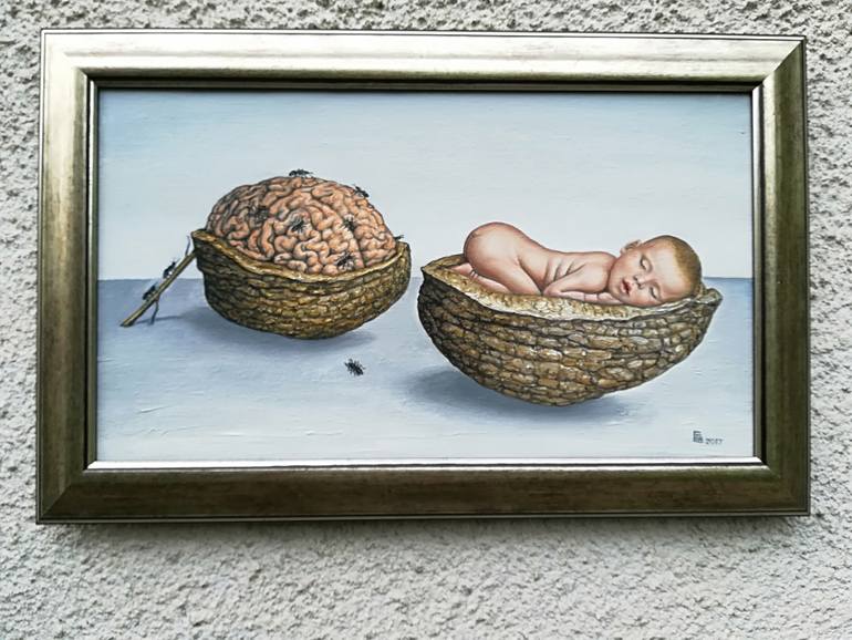 Original Surrealism Children Painting by Grigor Velev