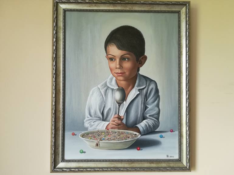 Original Surrealism Children Painting by Grigor Velev