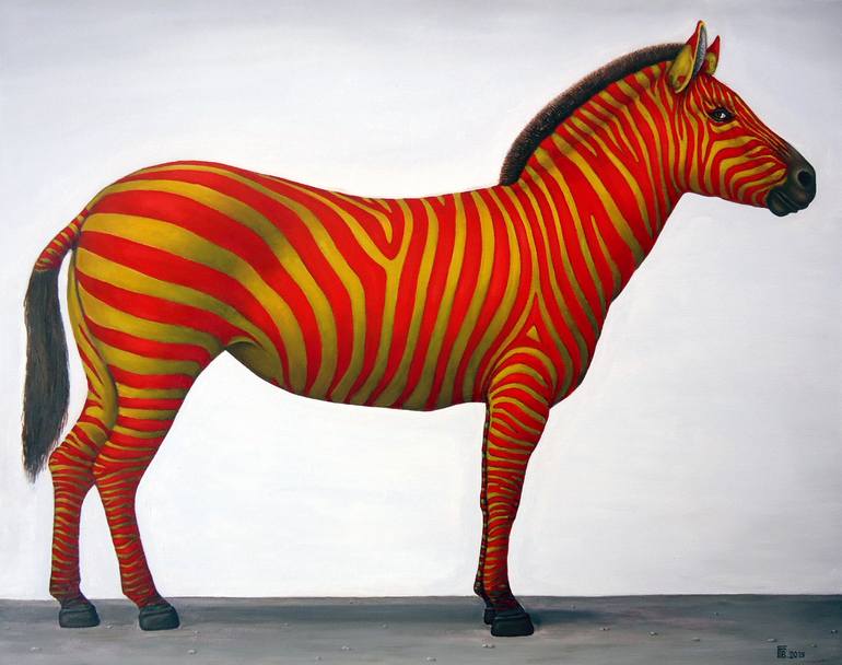 Red Zebra Painting by Grigor Velev | Saatchi Art