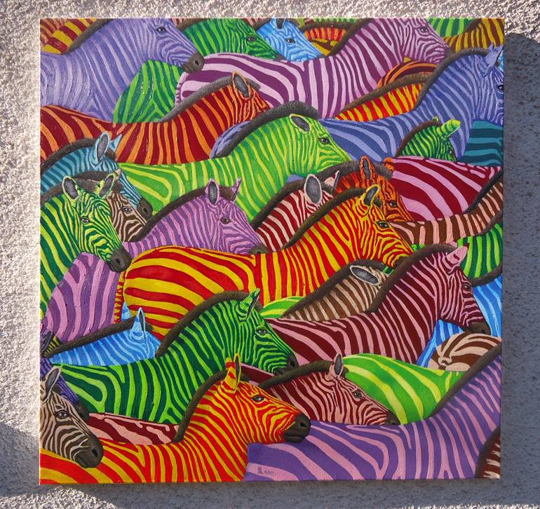 Purple Zebra Painting by Grigor Velev