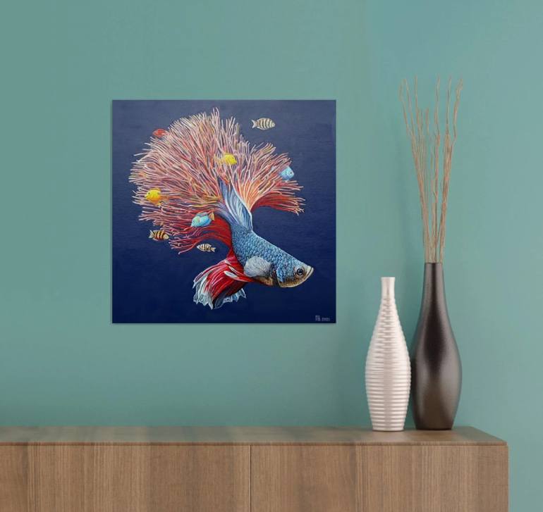 Original Surrealism Fish Painting by Grigor Velev