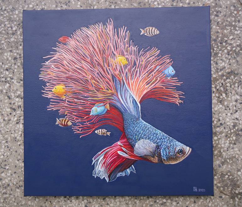 Original Surrealism Fish Painting by Grigor Velev