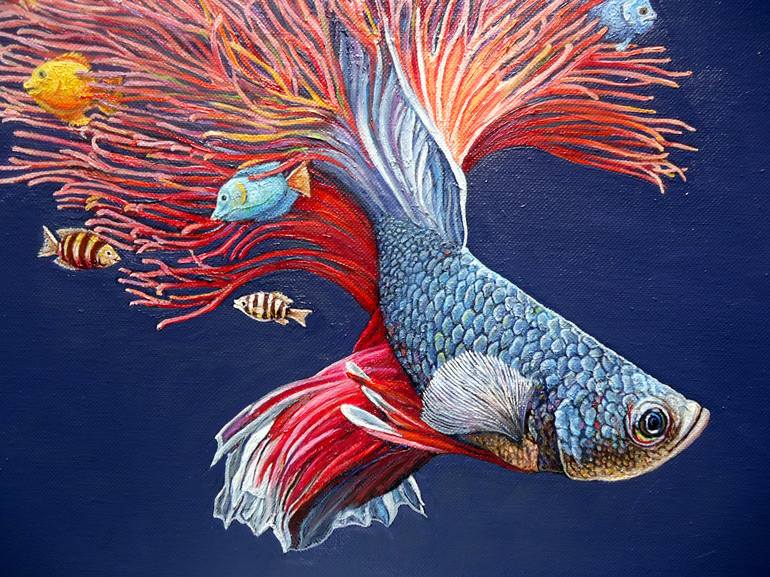 Original Surrealism Fish Painting by Grigor Velev