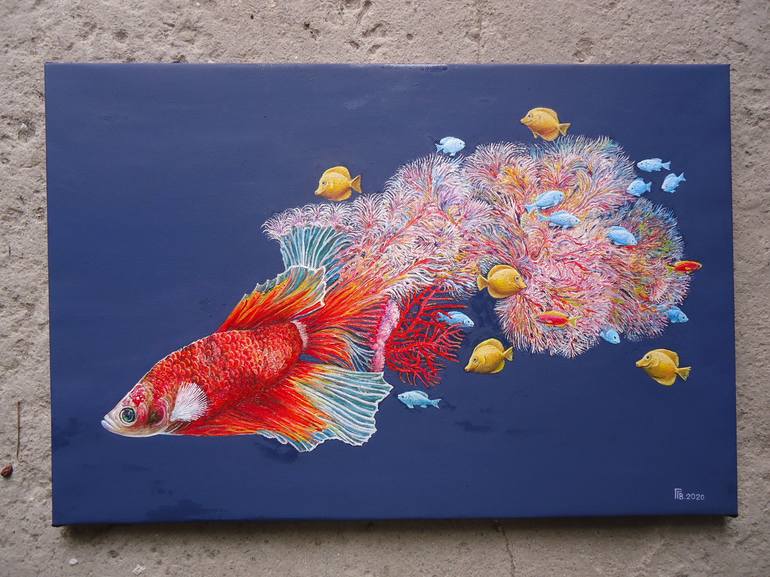 Original Photorealism Fish Painting by Grigor Velev