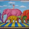 "Bon Voyage" - oil painting, ready to hang
This original oil painting is one of the latest artworks of the talented contemporary Bulgarian professional artist Grigor Velev, deeply inspired by surrealism, naturalism and pop art. It represents one a colorful surrealistic herd of elephants and a erotic nude woman riding one of them, as its trait is to present the world solely from a subjective perspective, distorting it radically for emotional effect in order to evoke moods or ideas.