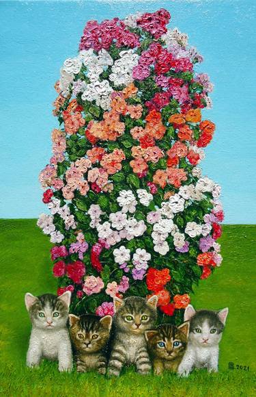 Print of Cats Paintings by Grigor Velev