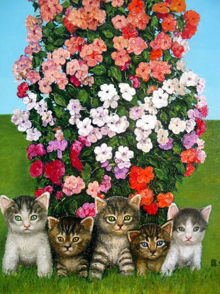 Original Photorealism Cats Painting by Grigor Velev
