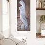 Tall vertical painting of marble statue in bedroom
