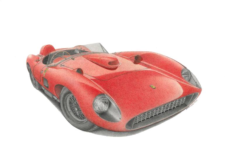 1957 Ferrari 500TRC Spyder Scaglietti Drawing by Daryl Morrison