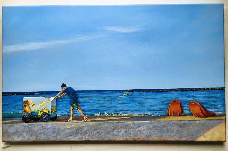 A boy fishing Painting by Anna Vallesi