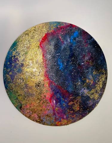 Inner Universe, Mixed Media Golden Abstract Art on Unfinished Wood thumb