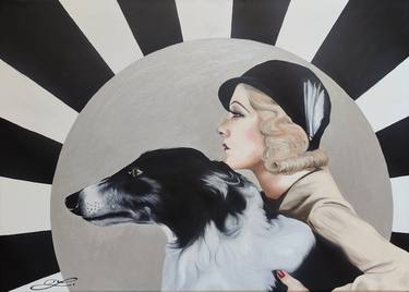 Lady with a greyhound - artdeco woman thumb