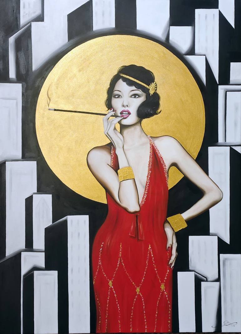 Original Art Deco Women Painting by Eliška Zradičková