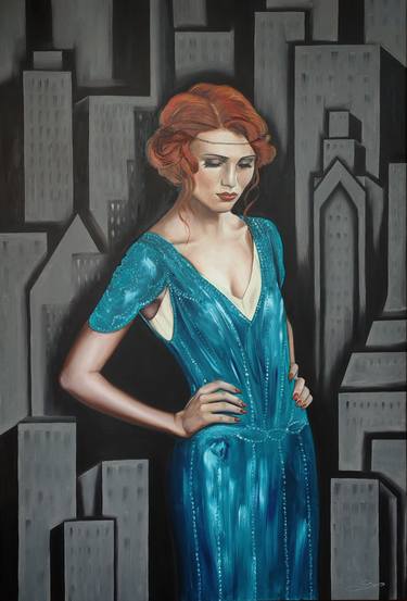 Original Art Deco People Paintings by Eliška Zradičková