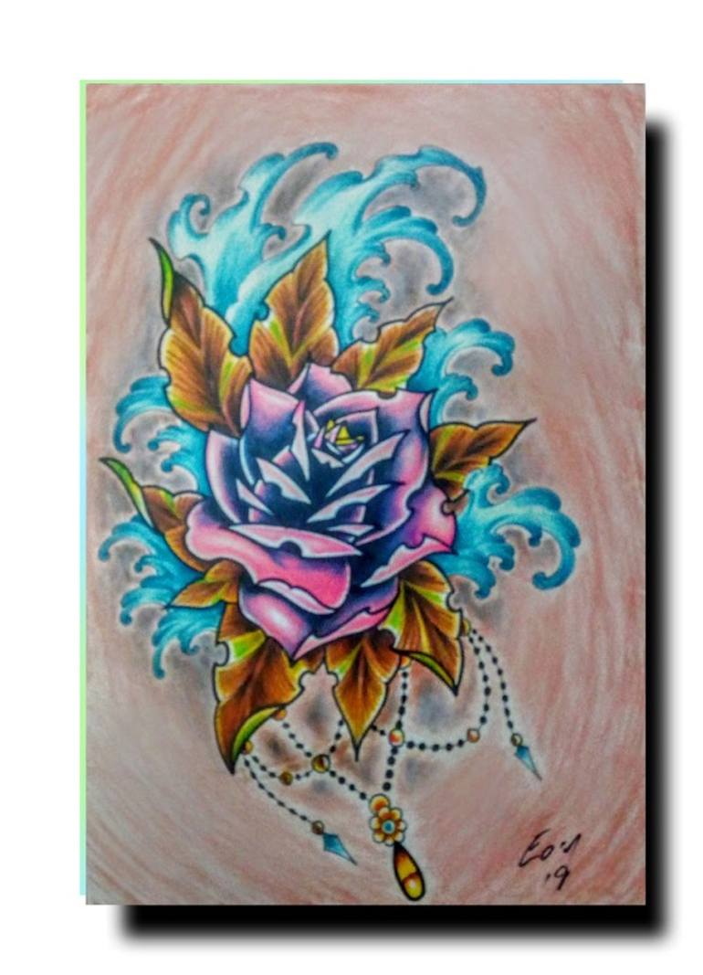 old school blue rose tattoo