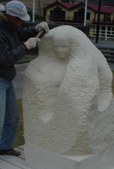 "EMERGING NUDE" MONUMENTAL STONE-CARVING thumb