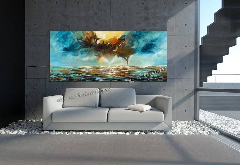 Teal Sunrise Large Ocean Coastal Wall Art on Canvas - Seascape 31 ...