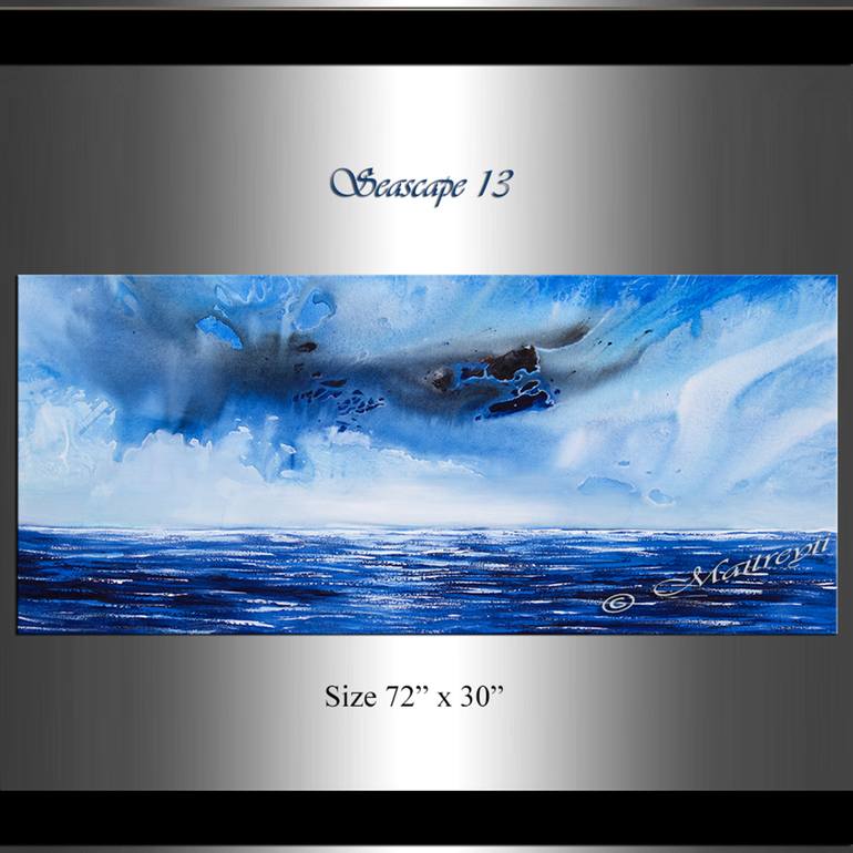Ocean Sunset Canvas Wall Art Blue Clouds Ocean Seascape Panoramic Canvas Dramatic Ocean Painting On Canvas Artwork Seascape 13 Painting By Maitreyii Kumari Saatchi Art