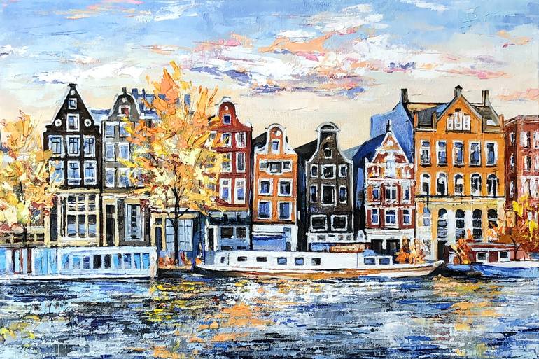 Amsterdam dancing houses Painting by Anna Stakanova | Saatchi Art