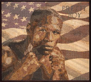 Floyd Joy Mayweather Jr. & Flag, Handmade Mosaic from wood, thumb