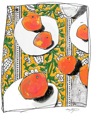 Six Oranges on French Tablecloth thumb