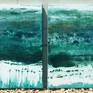 Inspired by the rocky coast of Southern Italy and struck by the luminosity and intensity of the strong summer sun, this diptych depicts a special cove of clear green turquoise water where you almost expect something magical to happen.