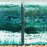 Inspired by the rocky coast of Southern Italy and struck by the luminosity and intensity of the strong summer sun, this diptych depicts a special cove of clear green turquoise water where you almost expect something magical to happen.