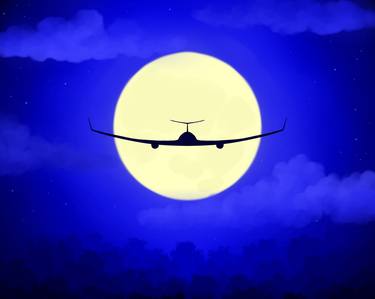 Airplane against the moon #2 thumb