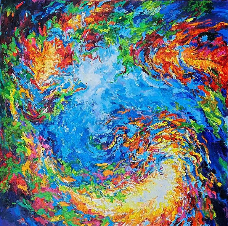 Original Abstract Expressionism Fish Painting by Vitaly Leshukov Soldatov