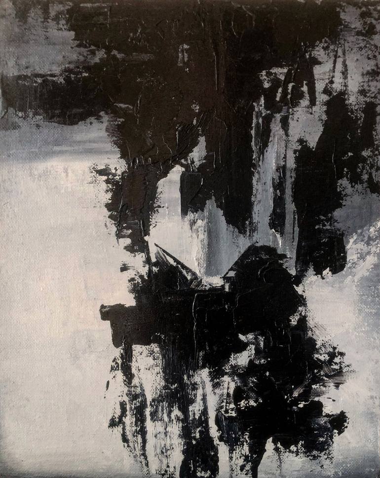 Black And White Minimalist Abstract Modern Art Dark Side Painting By 