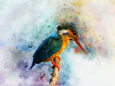 Kingfisher Color Splashed Digital Painting, Water Color Style, Home Decor, Wall Decor thumb