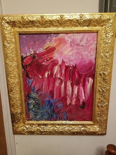 Oil Impasto w/ Glitter, 24 Karat Gold Leaf on Wood Frame thumb