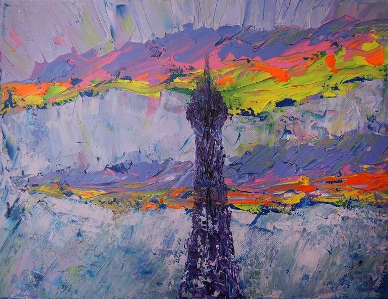 Original Architecture Painting by Denis Kuvaiev Denkuvaiev | Abstract Expressionism Art on Canvas | Eiffel Tower and colorful sky