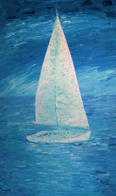 Blue sea and white sailboat thumb