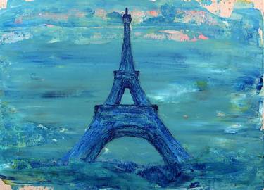 Startonight Canvas Wall Art Blue Eiffel Tower Paris France thumb