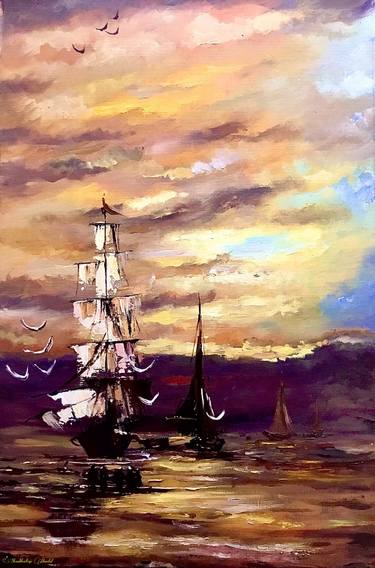 Original Impressionism Ship Paintings by Shankhadeep Mondal