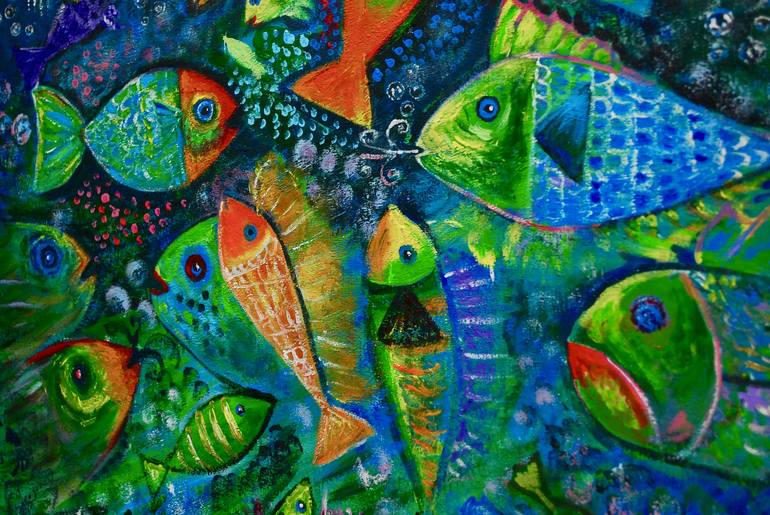 Original Expressionism Fish Painting by Anna Charuba