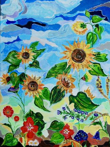 Original Folk Floral Painting by Anna Charuba