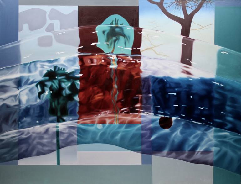 Water over a painting with palm trees and trunk Painting by Jose Maia ...