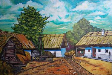 Original Figurative Rural life Paintings by Károly Fizl