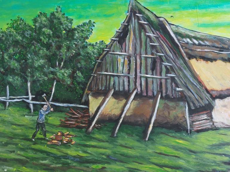 Original Illustration Rural life Painting by Károly Fizl